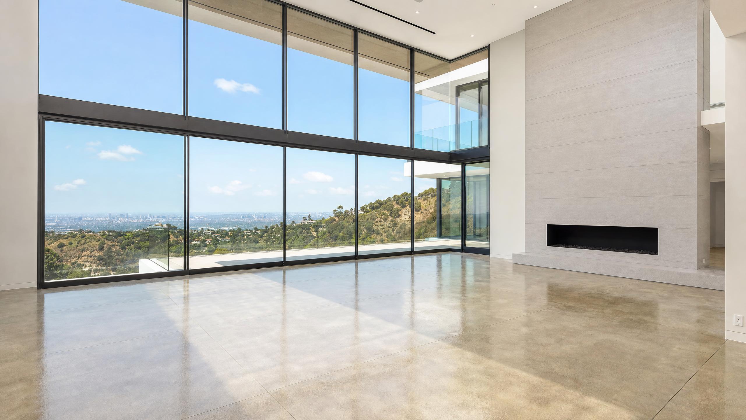 Empty great room in a modern Hollywood Hills home — original photo